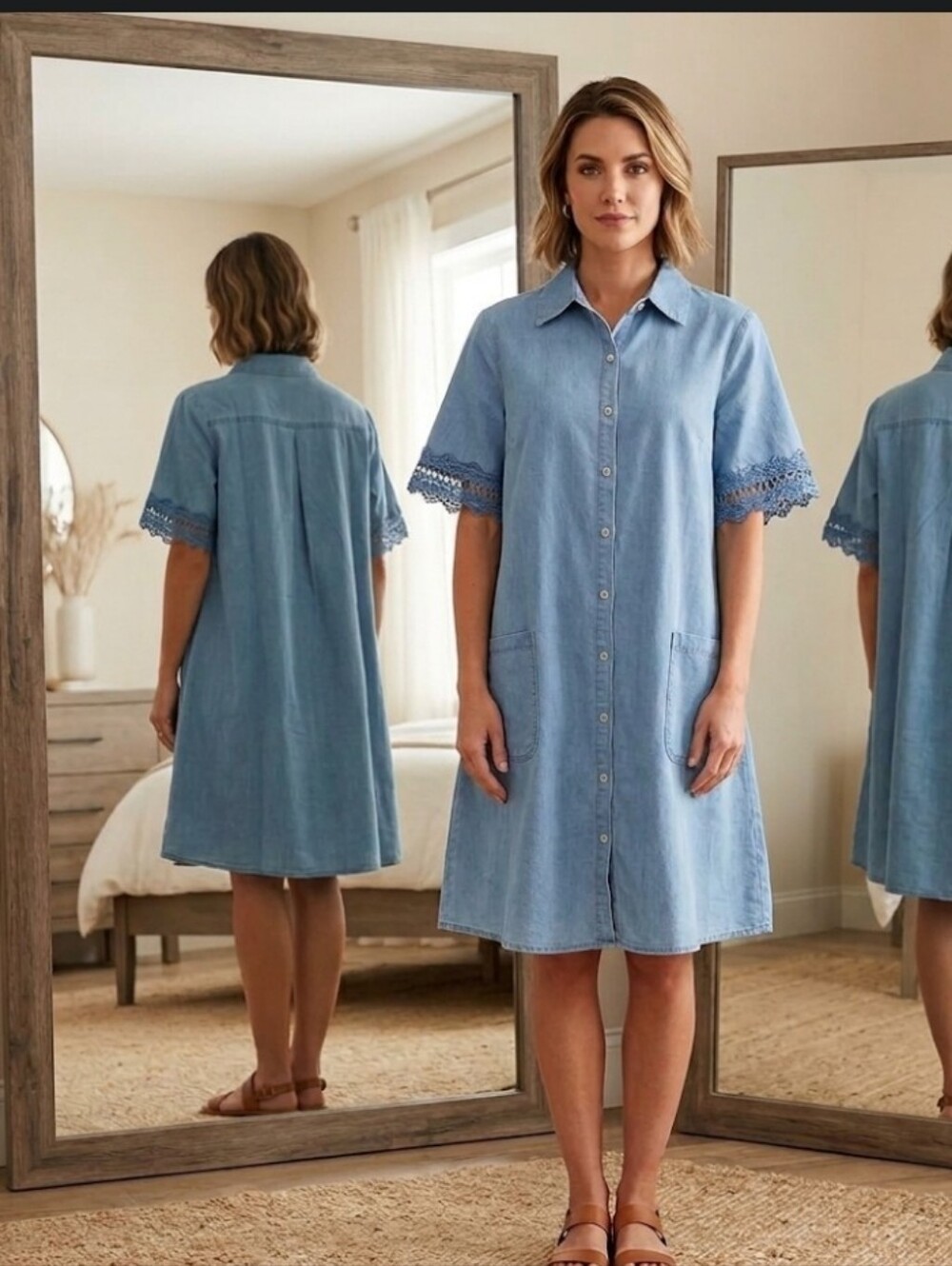 New Chambray Tent Dress L Knee Length Made With❣️